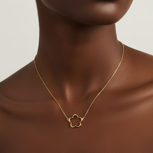 18K Yellow Gold Hallow Flower Shape Necklace.