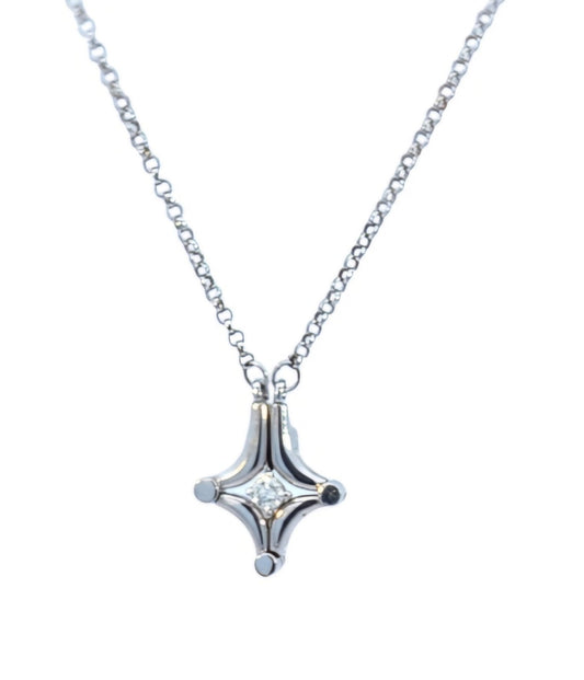 White Gold Diamond Convertible Magnetic Necklace with Extension. 18k, 4.8gr, 0.08ct, VS, G