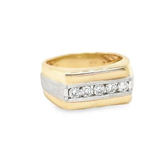 Two-tone Yellow and White Gold Men's Diamond Ring. 5 Round Natural Diamonds. 10k, TDW: 0.35ct, VS, FG
