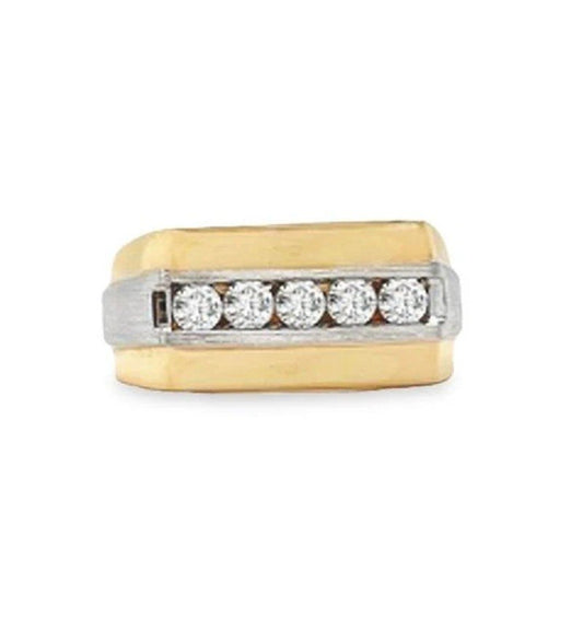 Two-tone Yellow and White Gold Men's Diamond Ring. 5 Round Natural Diamonds. 10k, TDW: 0.35ct, VS, FG