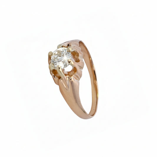 14K Yellow Gold Solitaire European Cut Diamond Ring