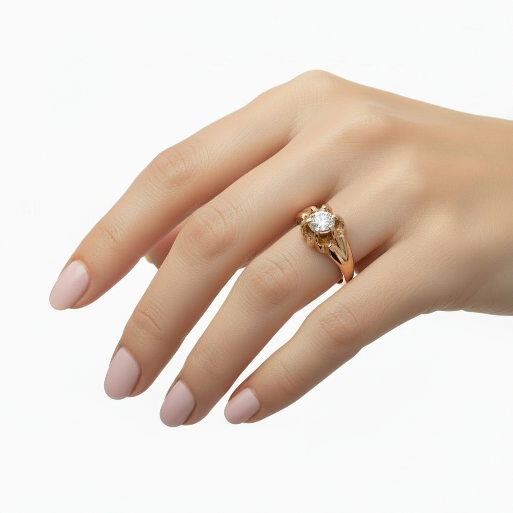 14K Yellow Gold Solitaire European Cut Diamond Ring