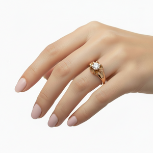 14K Yellow Gold Solitaire European Cut Diamond Ring