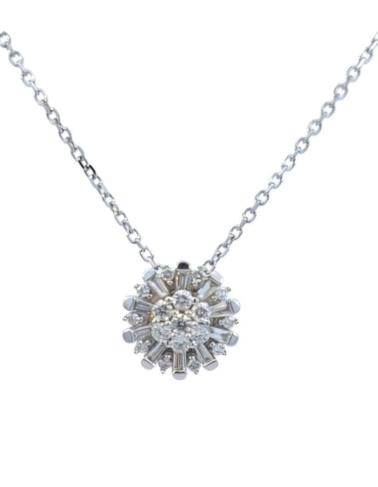 White Gold Floating Sunburst Diamond Necklace with 3 Extensions. 14k, 3.78gr, TDW: 0.66ct, VS2-SI, FG