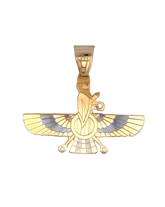 Two-tone Yellow and White Gold Farvahar Pendant. 18k, 6gr
