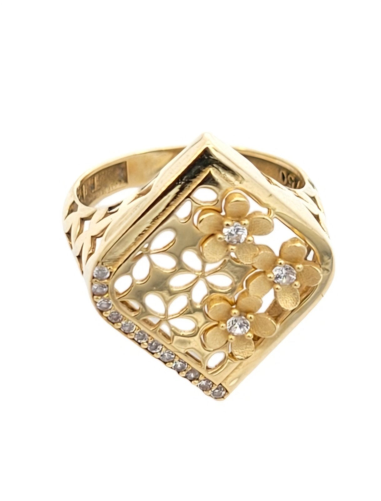 Yellow Gold CZ Floral Pattern Ring. 18k, 4.4gr