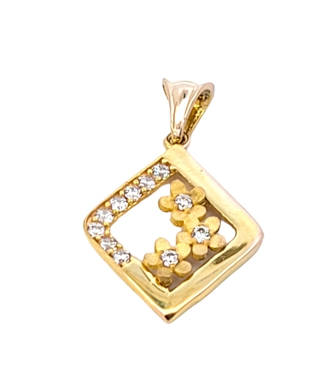Yellow Gold CZ Floral Pattern Pendant. 18k, 1.4gr