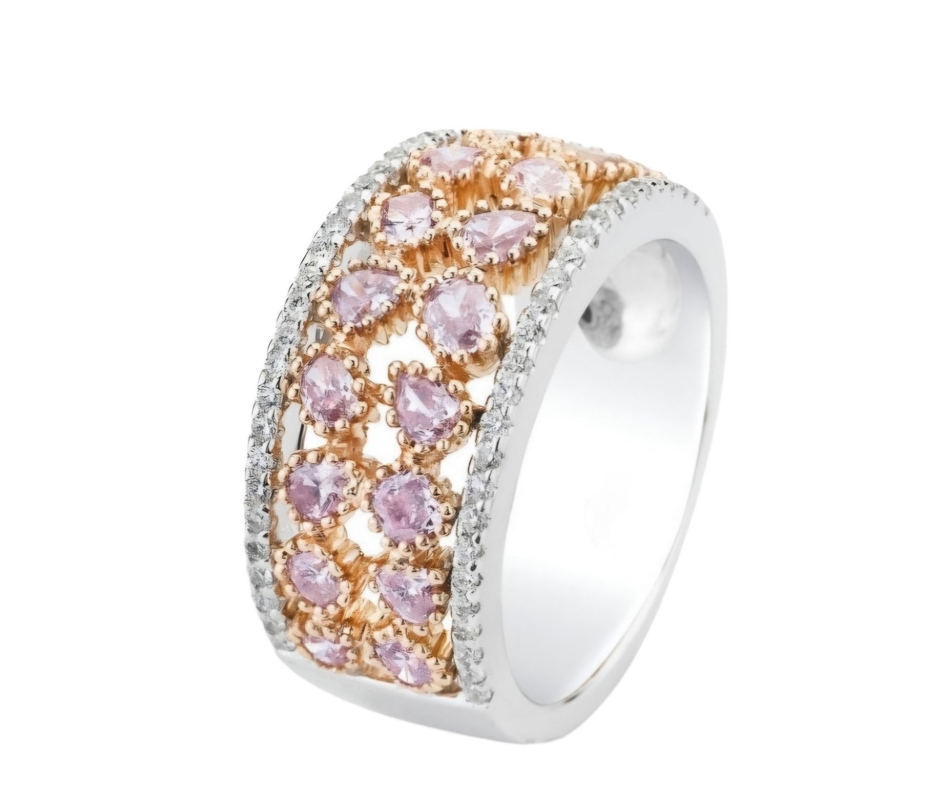 Two-tone White & Rose Gold Fancy Pink Diamonds and White Diamonds Ring. 18k, 4.15gr. PD: 0.68ct, VS, WD:0.32ct VS, FG. TDW:1ct