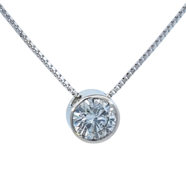 18K White Gold Diamond Bezel Solitaire Necklace 0.68ct