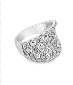 White Gold Gabriel & Co. Filigree Floral Diamond Ladies Ring. 14k, 6.3gr, TDW: 1.33ct, VS, FG