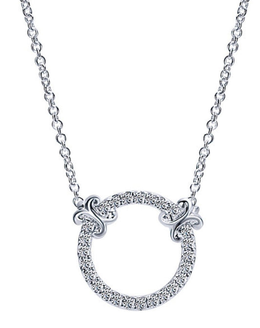 White Gold Diamond Circle of Life Gabriel & Co. Necklace with Extensions. 14k,  TDW: 0.25ct, 17"