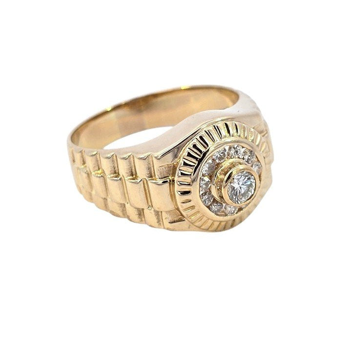 18K Yellow Gold Rolex Style Diamond Ring. TDW: 0.35ct VS FG