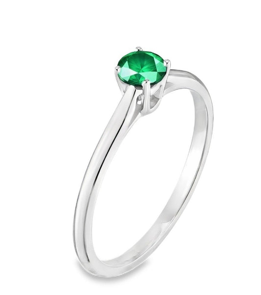 White Gold Round Shape Emerald Ring. 14k, 1.8gr, E: 0.25ct Medium Green
