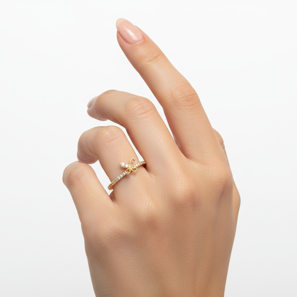 Yellow Gold Butterfly Diamond Ring. 14k, TDW:0.18ct