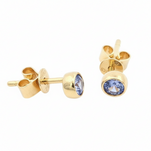 Yellow Gold Tanzanite Bezel Set Solitaire Stud Earrings. 18k