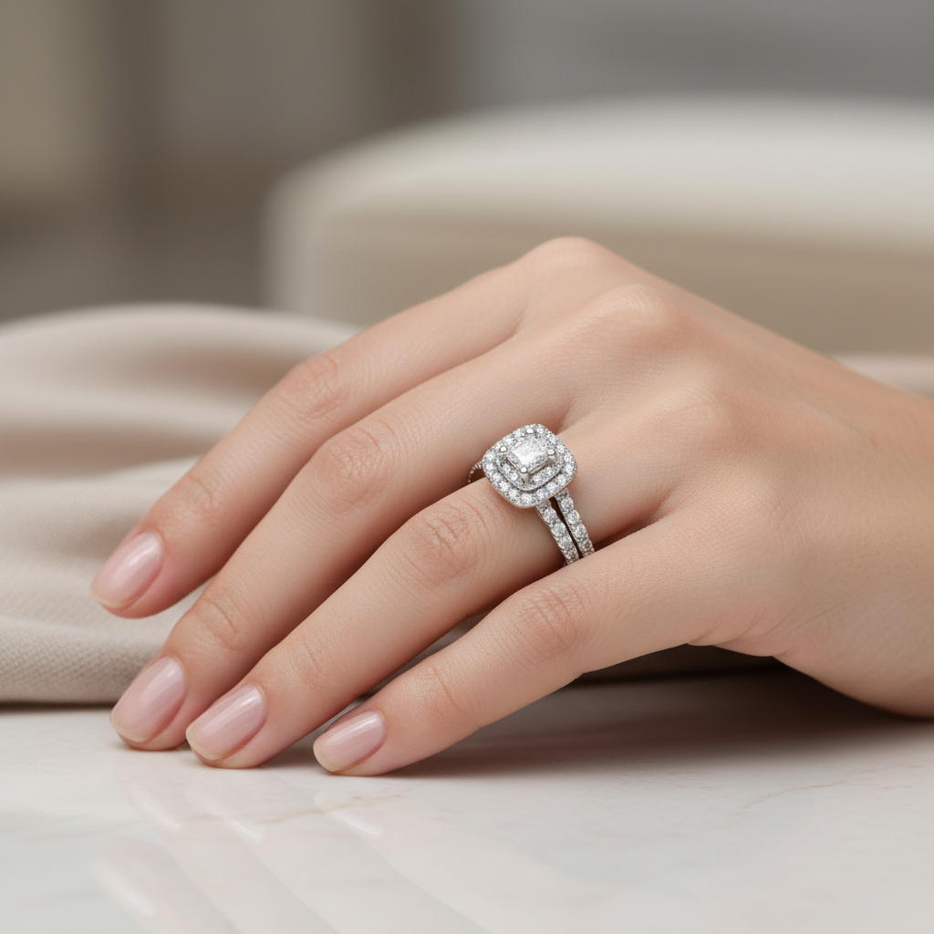 White Gold Halo Diamond Engagement Ring Set. 14k C.18ct TDW: 0.36 VS-SI, GH