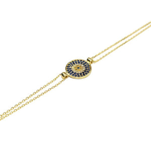 18k Yellow Gold Medallion Evil Eye Double-Layer Chain Bracelet. 18k, 2.4gr, 6 1/4