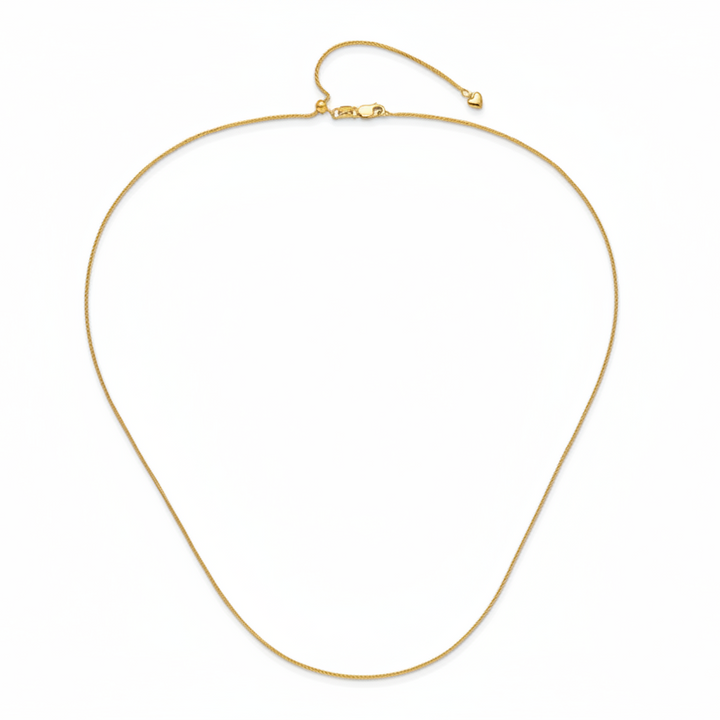 14K Yellow Gold Wheat Chain with adjustable slider clasp and heart pendant 20"