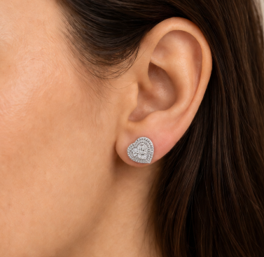 925 Sterling Silver CZ Heart Shape Stud Earrings
