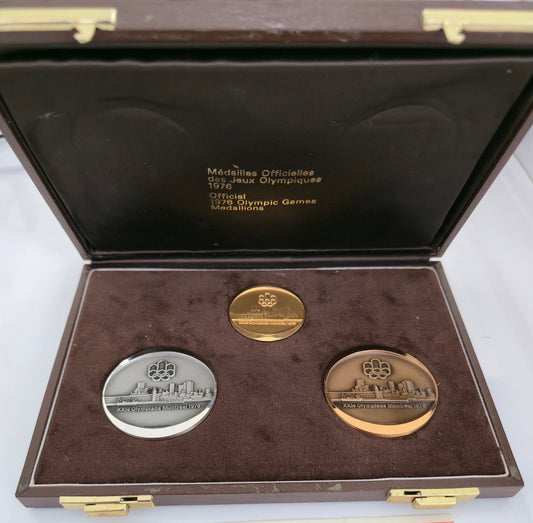 18K Certified 1976 Montreal Olympic Medallion Set Gold Silver Bronze
