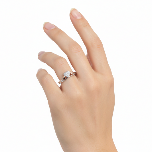 925 Sterling Silver and 10K Rose Gold Accent Heart and Diamonds Ring