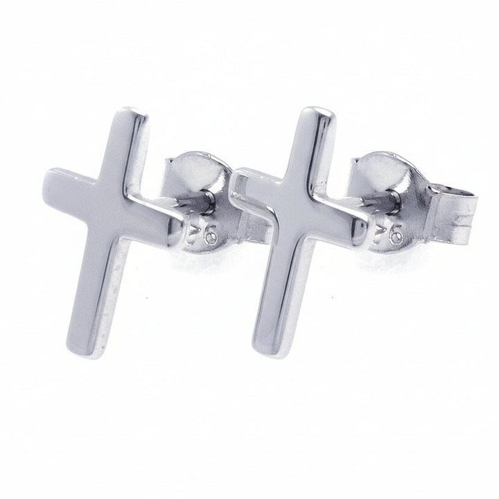 925 Sterling Silver Rhodium Plated Cross Stud Earrings.