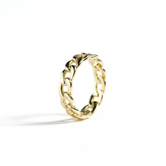 Yellow Gold Curb Linked Flexible Ring, 18k, 5.6mm Width, 1.56gr