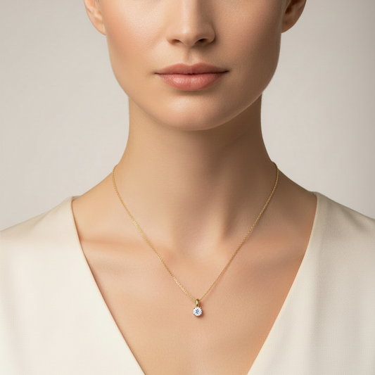 18K Yellow Gold Solitaire Necklace with 0.25ct Natural Round Diamond with Cable Chain