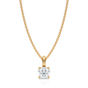 18K Yellow Gold Solitaire Necklace with 0.25ct Natural Round Diamond with Cable Chain