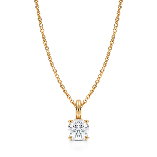 Yellow Gold Solitaire Necklace with 0.25ct Natural Round Diamond with Cable Chain, 18k