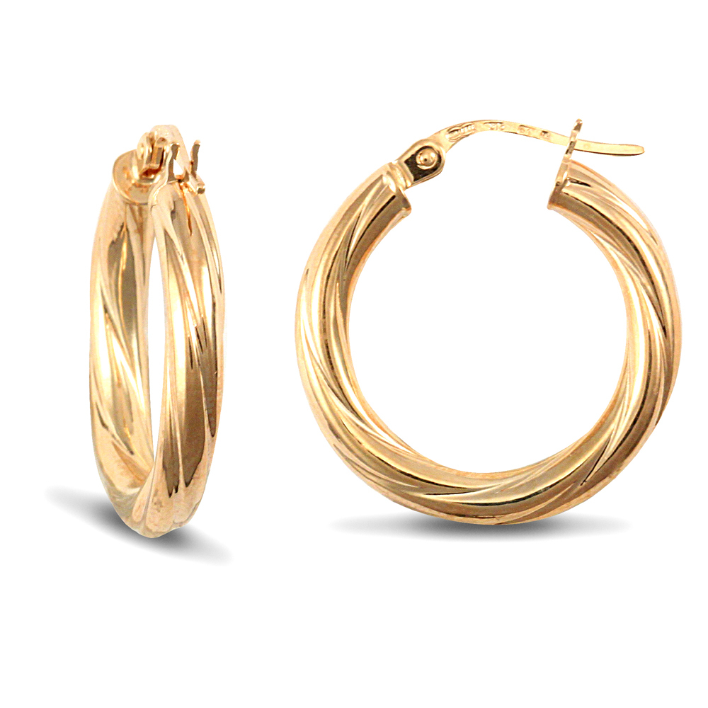 Yellow Gold Twisted Hoop Earrings, 18k, 18mm, 1.93gr