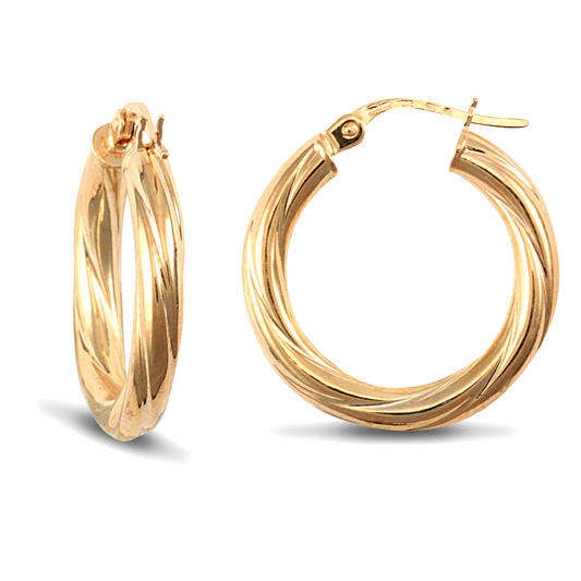 Yellow Gold Spiral Hoop Earrings, 18k, 18mm, 1.93gr