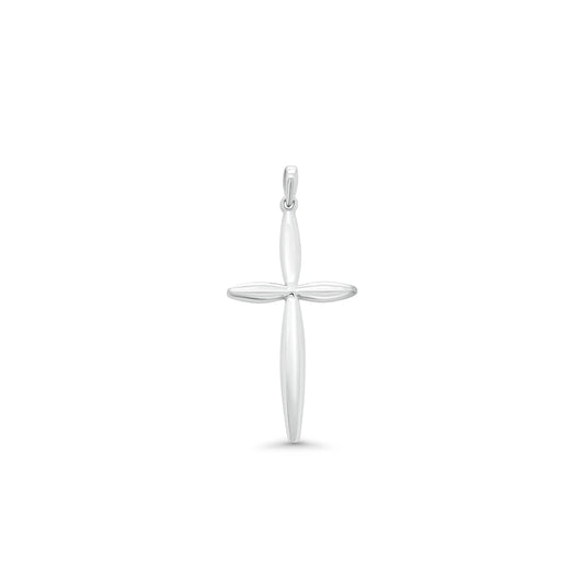 Rhodium Plated 925 Sterling Silver Modern Polished Cross Pendant