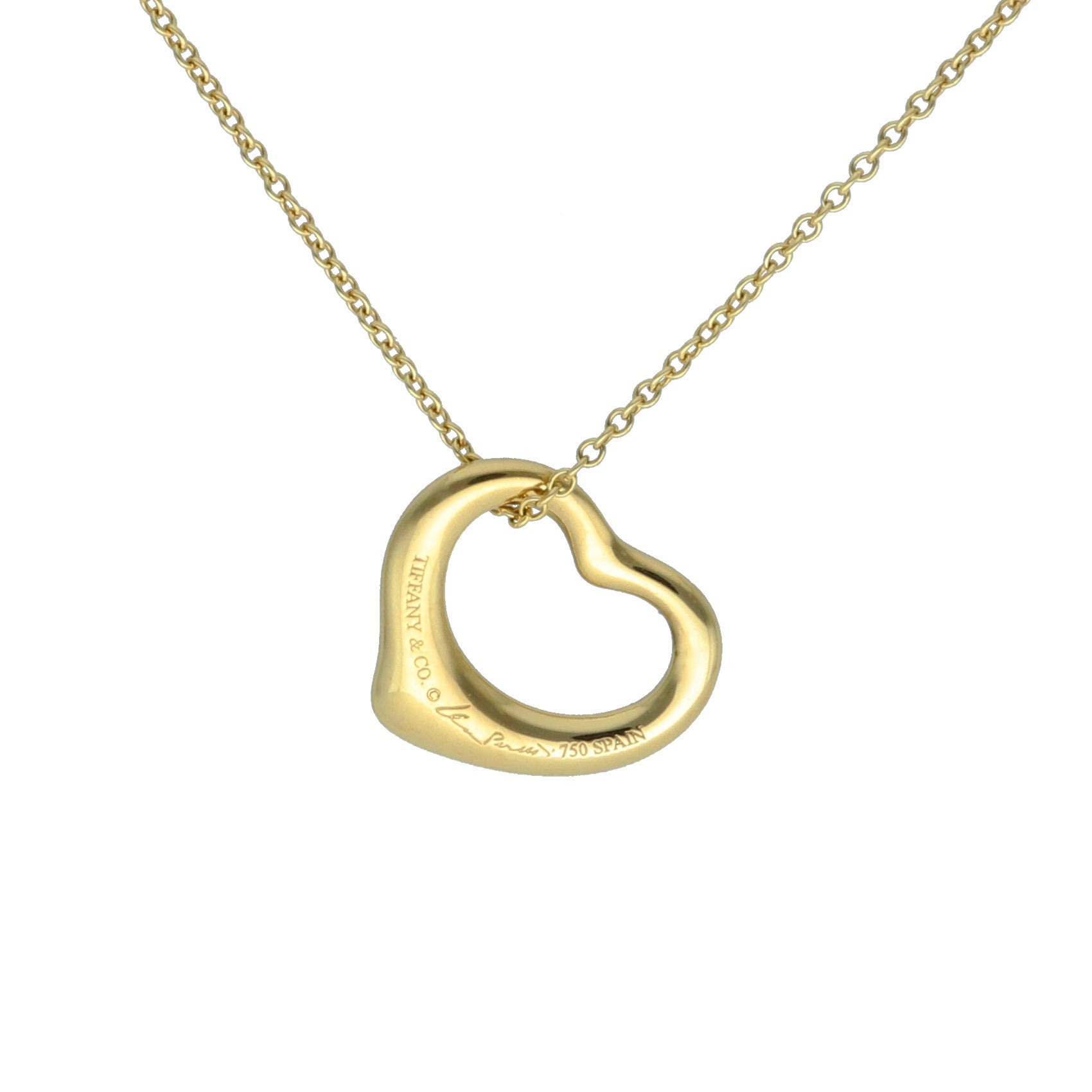 Tiffany Gold Elsa Peretti Open Heart Pendant. Resell. 18k, 16"