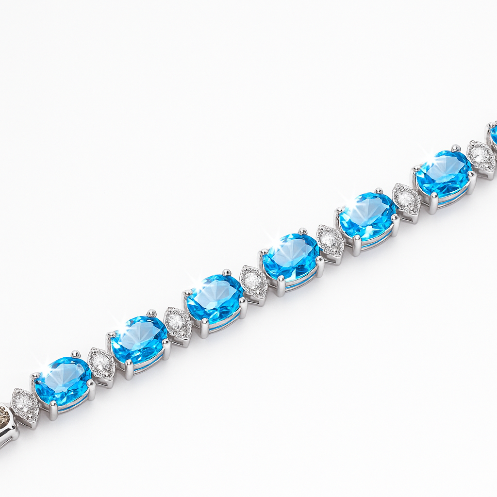 White Gold Blue Topaz and Diamond Bracelet. 18k, T: 13.5ct. TDW: 0.54ct, VS, FG