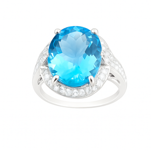 White Gold Blue Topaz and Diamond Ring. 18k , Topaz:  3.4ct, TDW:  0.22ct