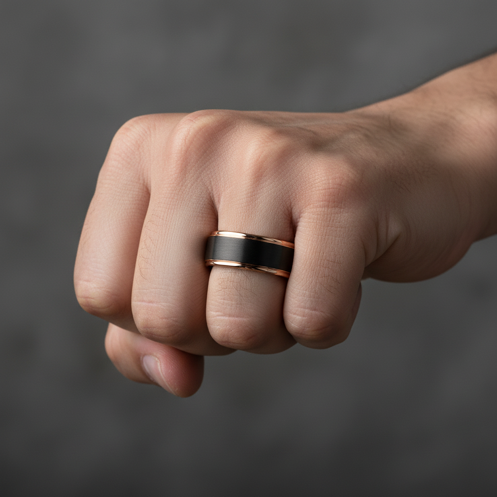Tungsten Carbide Wedding Band Flat Ring with Rose Gold Edges 6mm