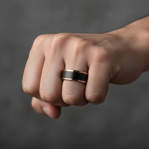 Tungsten Carbide Wedding Band Flat Ring with Rose Gold Edges 6mm
