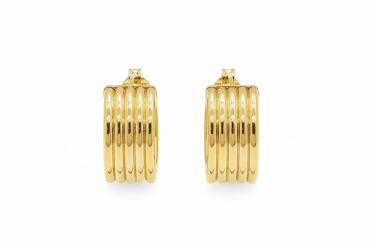 14k Yellow Gold Wide Layered Hoop Earrings