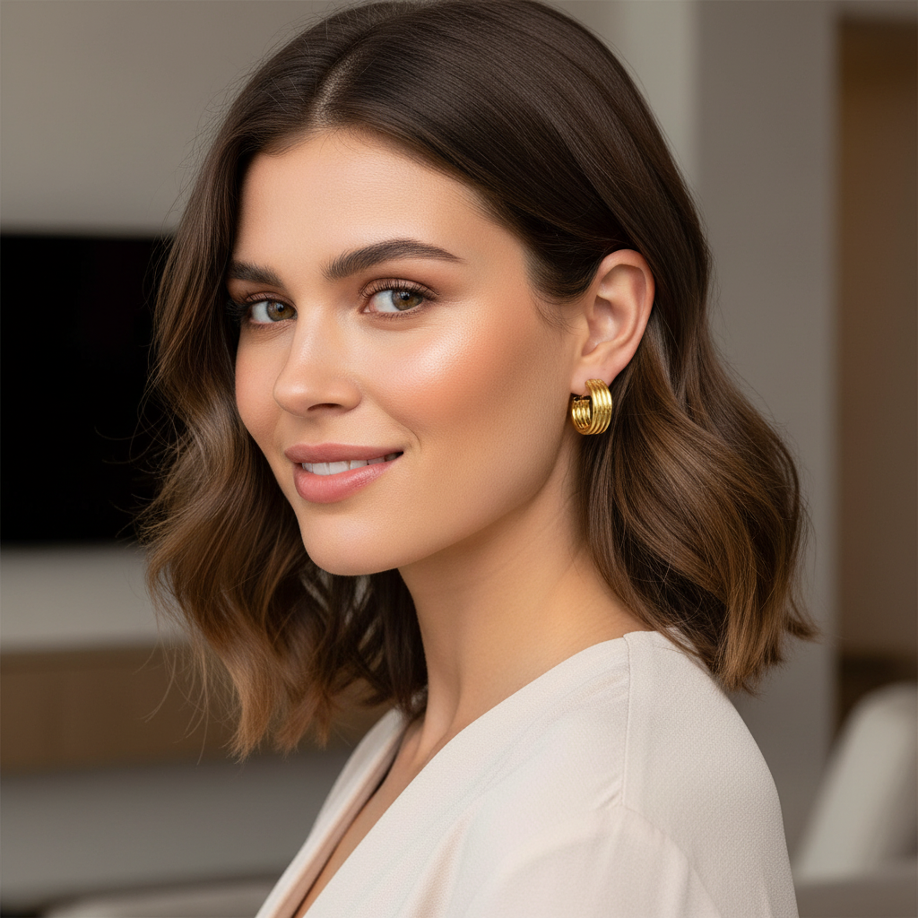 14k Yellow Gold Wide Layered Hoop Earrings
