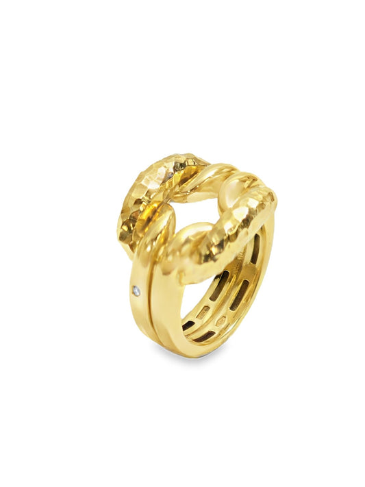 Italian Damiani knot Style Wide Ring with a Small Diamond on the shank. 18k