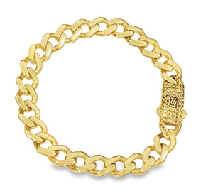 Yellow Gold Classic Royal Monaco Miami Cuban Link Curb Chain Bracelet. 18k, 7 1/2 Inches, 11.8gr, 8.7mm