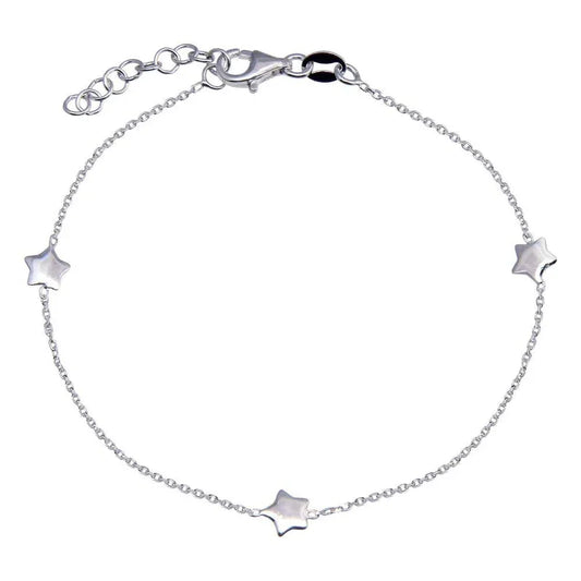925 Sterling Silver Rhodium Plated Single Strand Bracelet with 3 Star Element