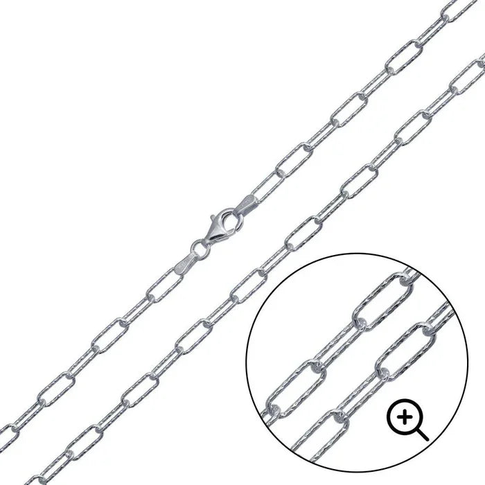 Sterling Silver Rhodium-Plated Sterling Silver Diamond Cut Paperclip Link Chain