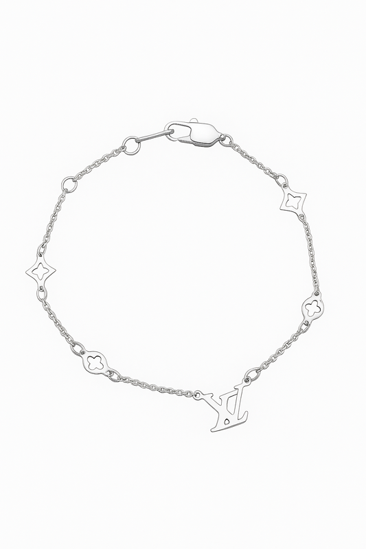 14K White Gold Bracelet with LV Motif Links 7.5"