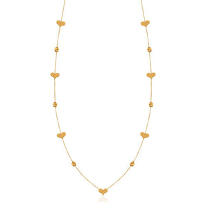 Yellow gold station long necklace with hearts 18k 5.07gr