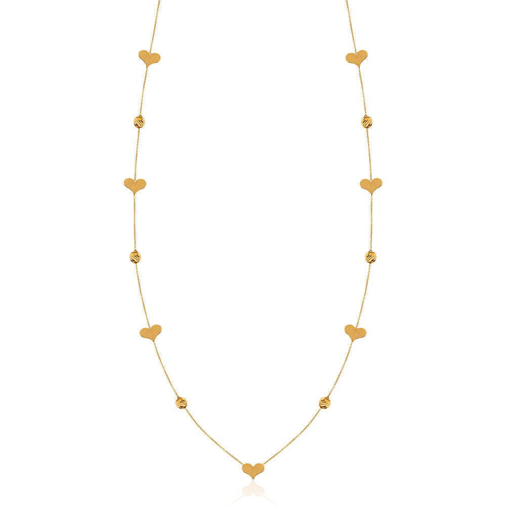 Yellow gold station long necklace with hearts 18k 5.07gr