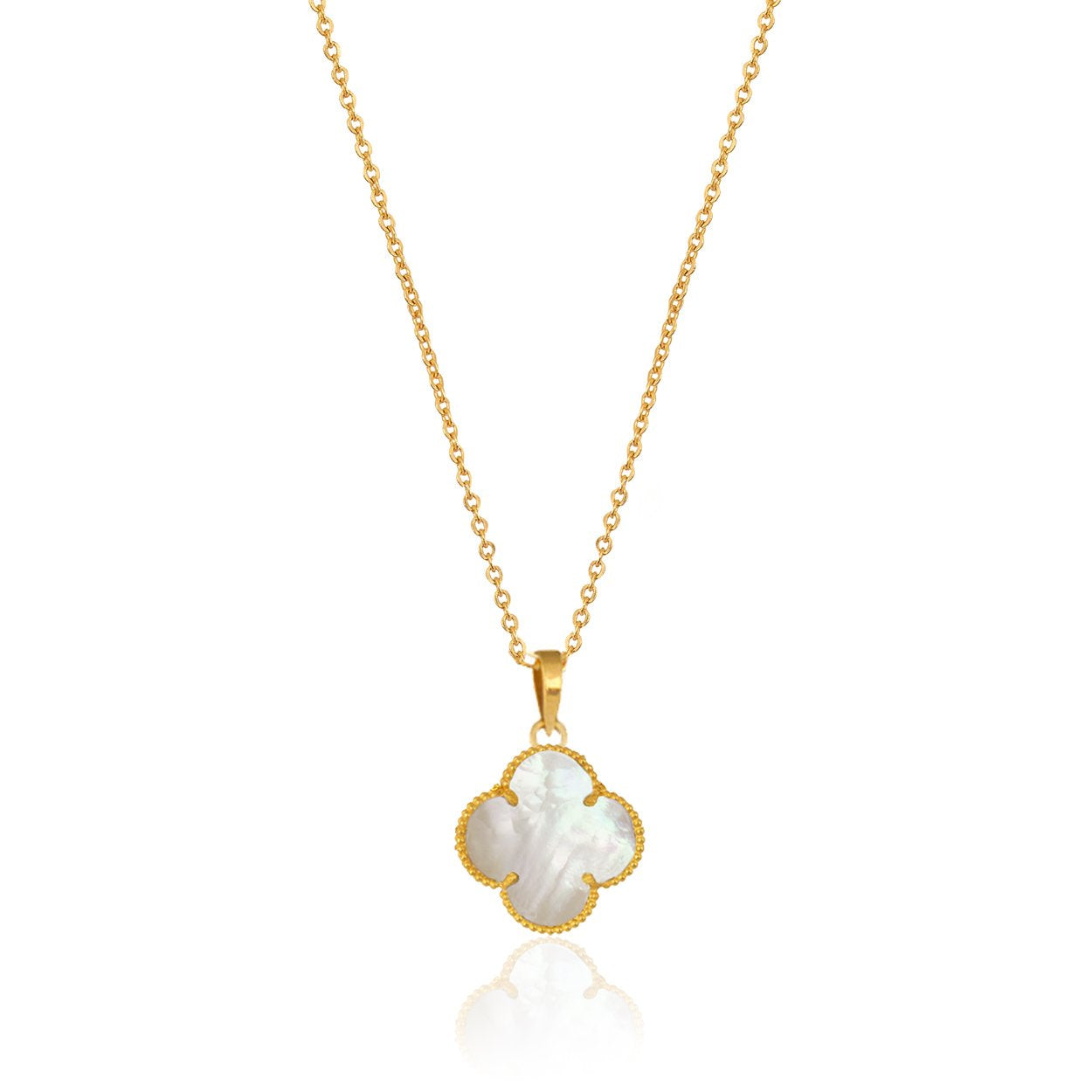 Yellow Gold Mother of Pearl Clover Pendent,  W:1.6 gr , 18 K