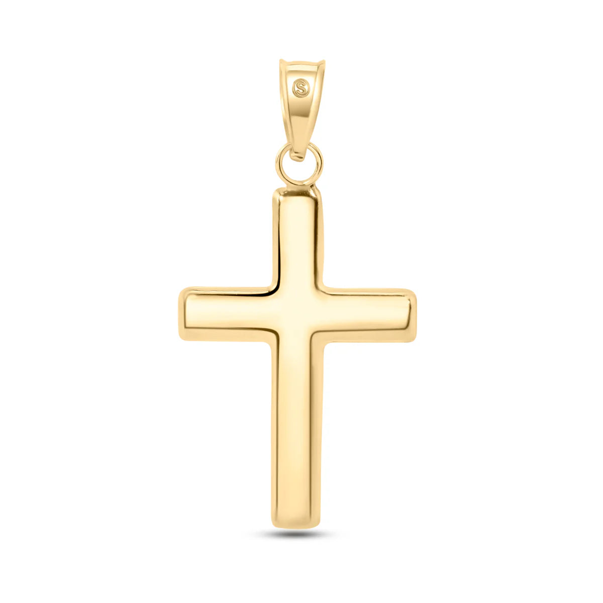14 K Yellow Gold Plain Hollow Tube Cross Pendant.