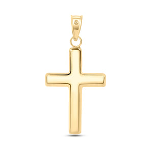 14 K Yellow Gold Plain Hollow Tube Cross Pendant.